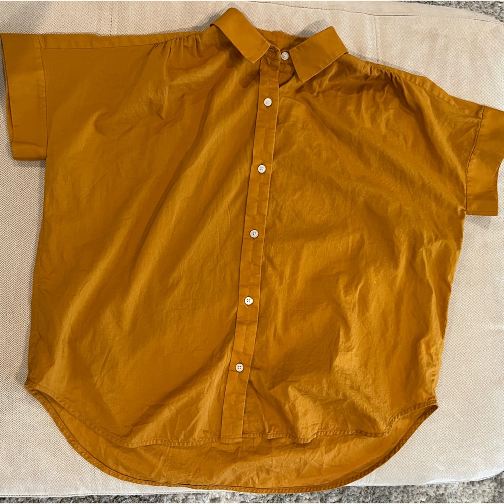 Everlane small button up shirt in mustard